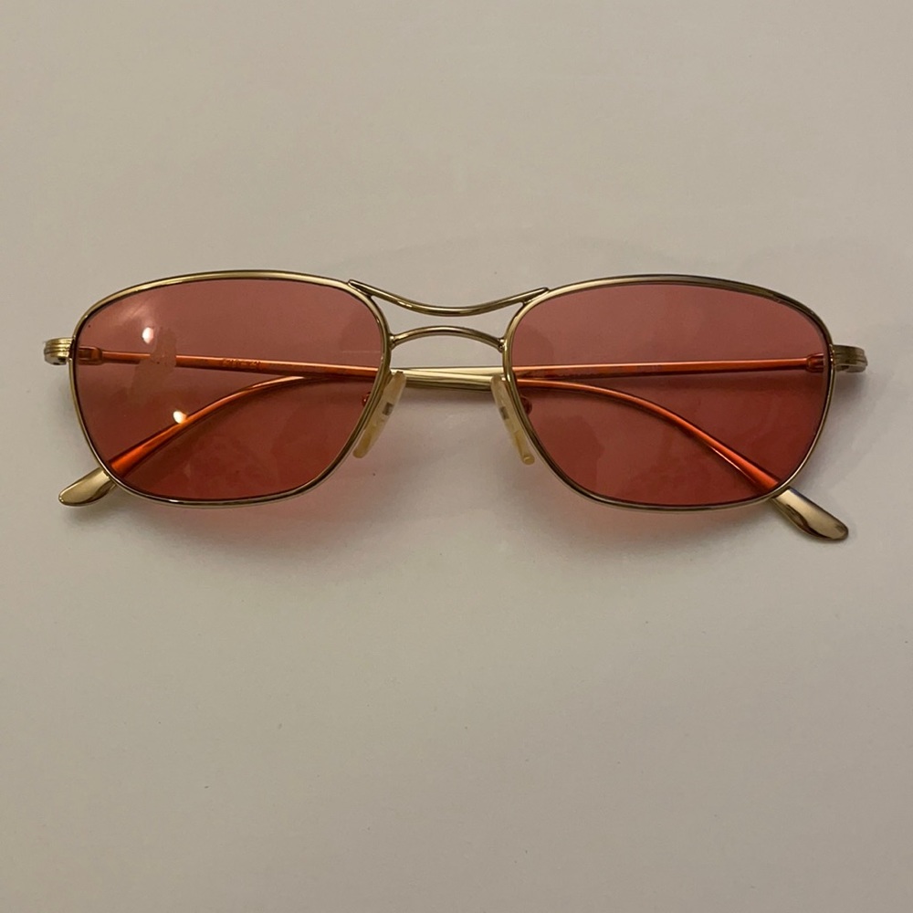 Gucci y2k deadstock sunglasses, gold w pink lens